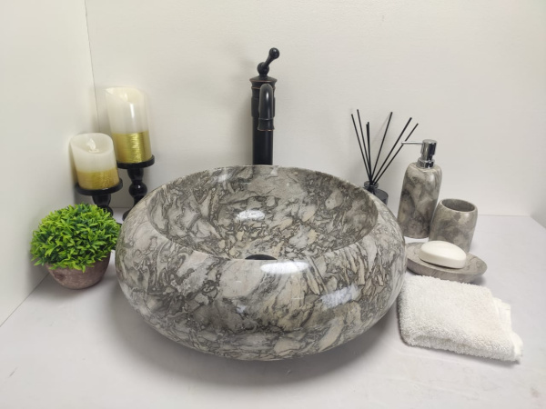 Накладная раковина из мрамора Donut Doreng Grey Medium DM-00246 (45*45*15см) фото