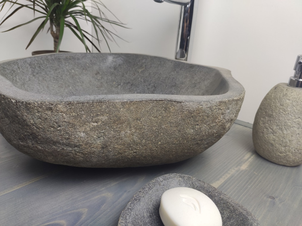 Накладная раковина из речного камня RS386 (46*43*15) фото