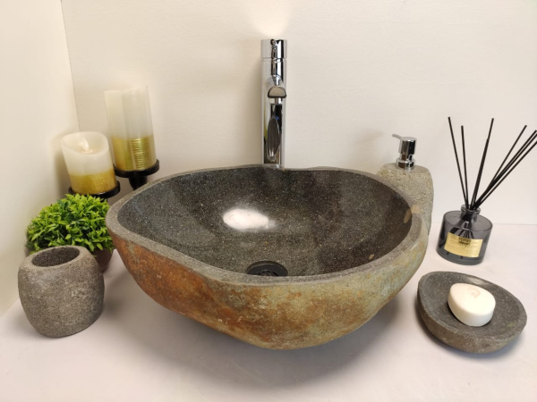 Накладная раковина из речного камня RSM0642 (44*39*15) фото