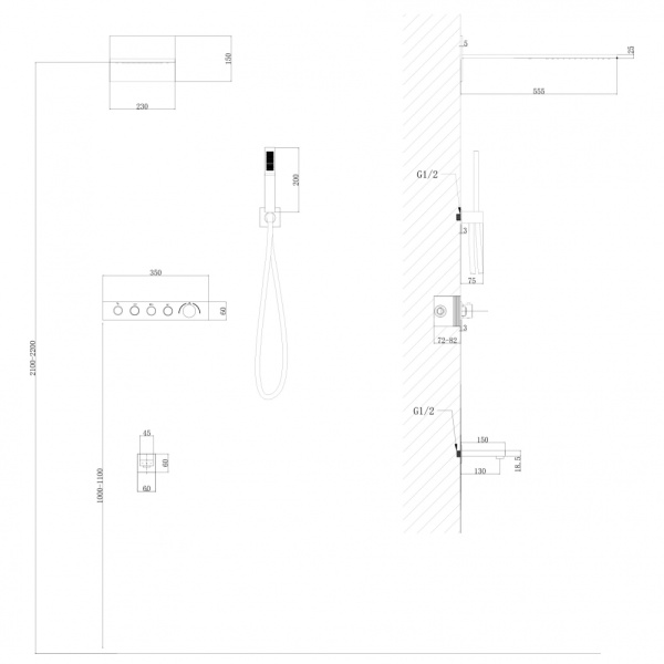 Душевая система скрытого монтажа Abber Rund AF8753NG никель фото