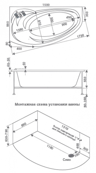 Ванна акриловая с гидромассажем Bas Фэнтази 150х90 R фото