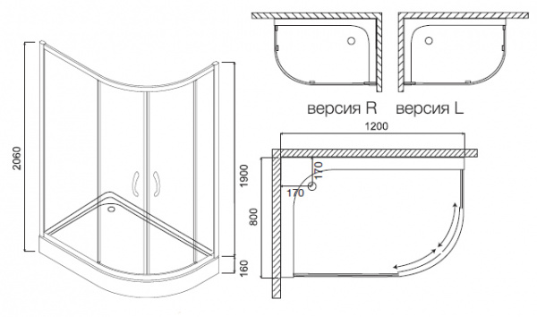 Душевой уголок Am.Pm Bliss L Twin Slide W53E-302R120MT R 120х80 фото