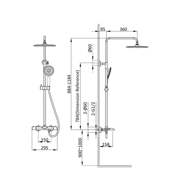 Душевая система (стойка) с термостатом Vincea Esse VSFS-1E1TMB черная матовая фото