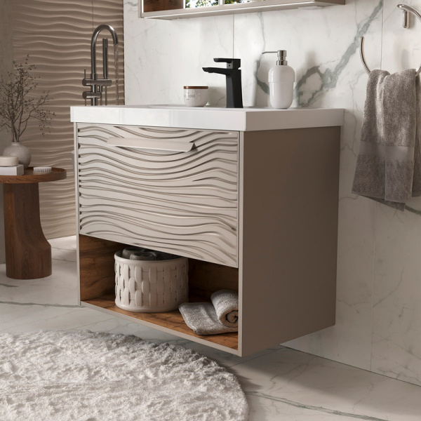 Тумба под раковину EQUIL Gleam 80 tpGLEAM80.1Y.N-25 амарок/дуб вотан фото