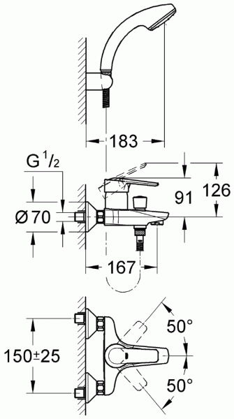 Смеситель для ванны с душем Grohe Eurostyle Cosmopolitan 3359220A с душевым гарнитуром фото