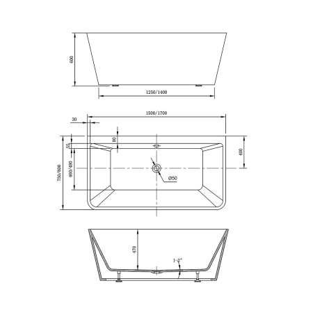 Акриловая ванна Vincea VBT-425-1700 170x80 фото