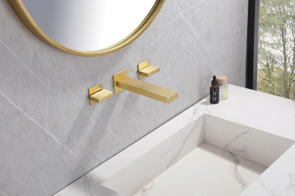 Настенный смеситель для раковины Abber Daheim AF82122G золото матовое фото