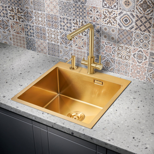 Мойка для кухни из нержавеющей стали Milacio Denia 51 MC.77488 51x51 брашированное золото фото