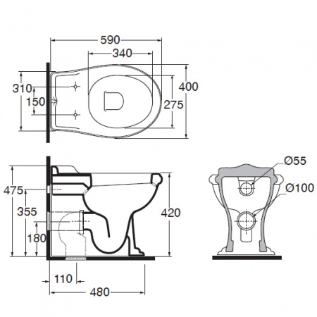 Унитаз приставной Azzurra Jubilaeum JUB110/P bi фото