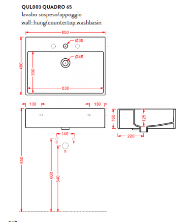 Накладная раковина Artceram Quadro QUL003 01 00 bi фото