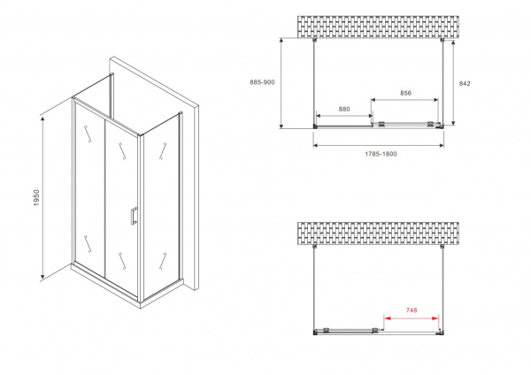Душевой уголок ABBER Schwarzer Diamant AG30180B-S90B-S90B 180x90 фото