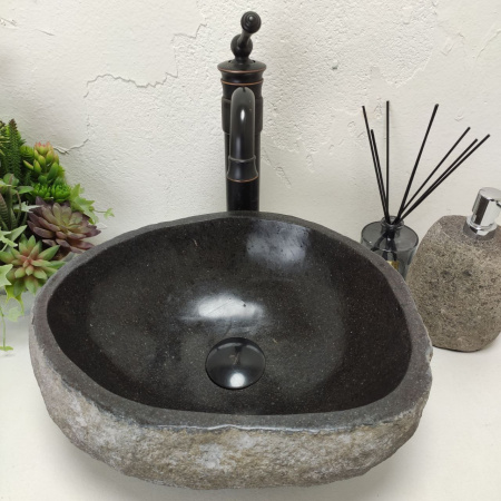 Накладная раковина из речного камня RS01445 (38*31*15) фото