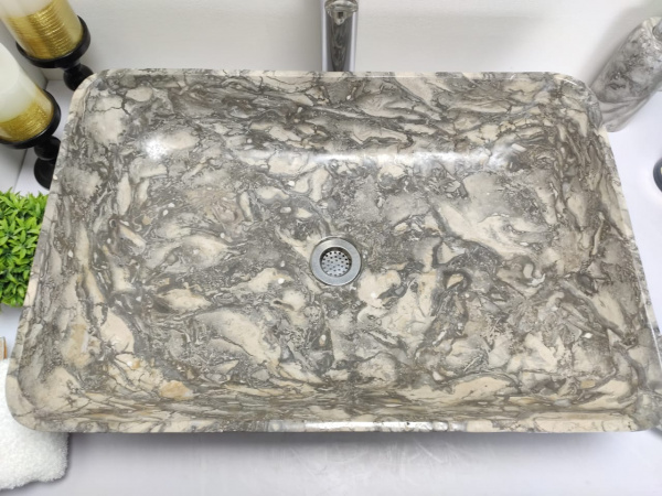 Раковина из мрамора Indo Square Doreng Grey Big OM-00248 фото