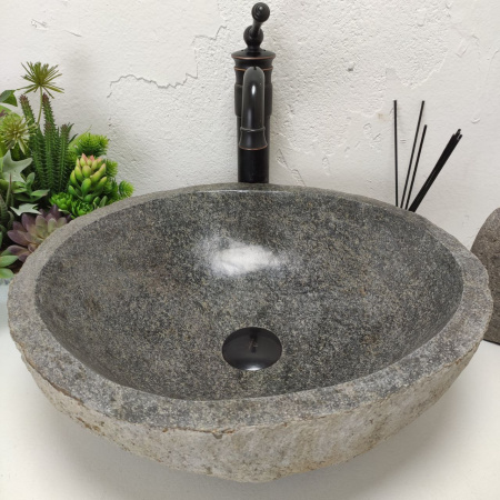 Накладная раковина из речного камня RS01455 (46*41*15) фото