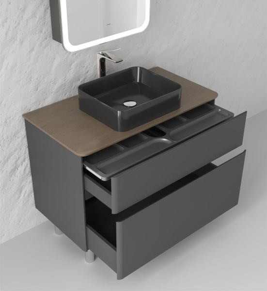 Тумба под раковину Raval Morelle 100 Mrl.01.100/N/A-T/RL антрацит/трюфель фото