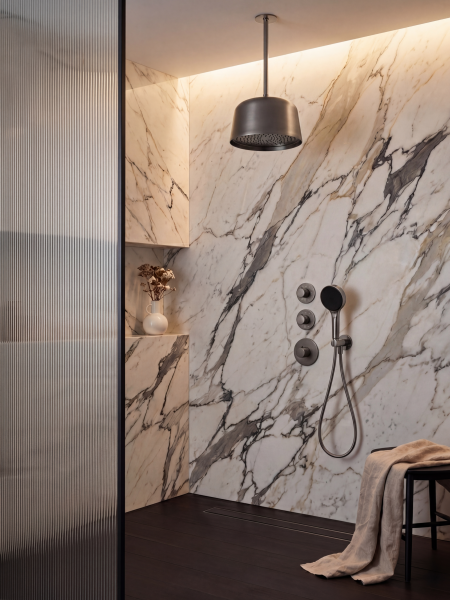 Душевая система скрытого монтажа с термостатом AltroBagno Рикко (Ricco) ALTROBAGNORicco040426GM оружейная сталь фото