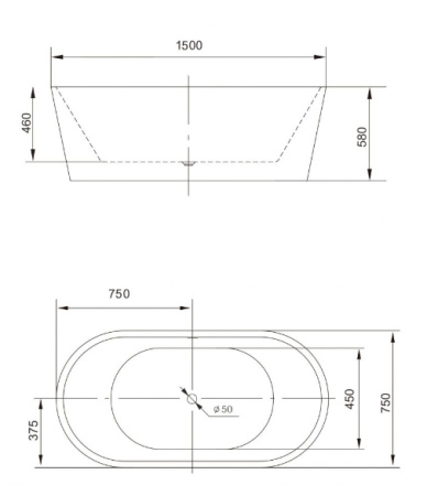Акриловая ванна Art&Max AM-203-1500-750 150x75 фото