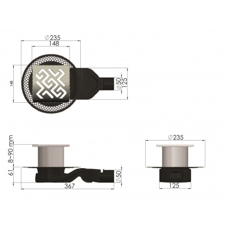 Душевой трап Berges Platz Antik 150х150 боковой слив, бронза фото