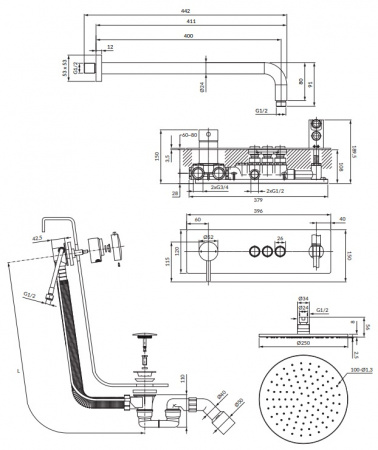 Душевая система для скрытого монтажа Omnires Y GoClick SYSY32GCCR фото