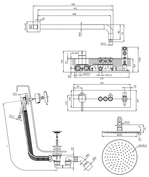 Душевая система для скрытого монтажа Omnires Y GoClick SYSY32GCCR фото