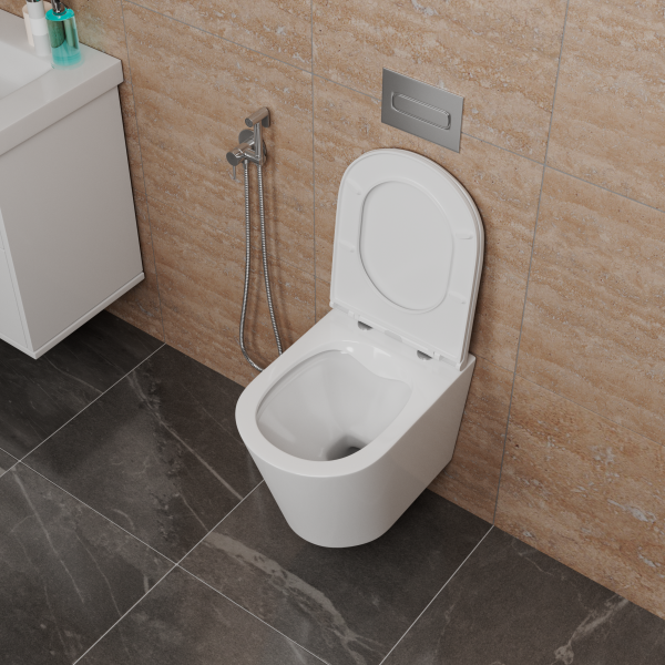 Безободковый подвесной унитаз D&K Venice DT1026016 с сиденьем микролифт фото