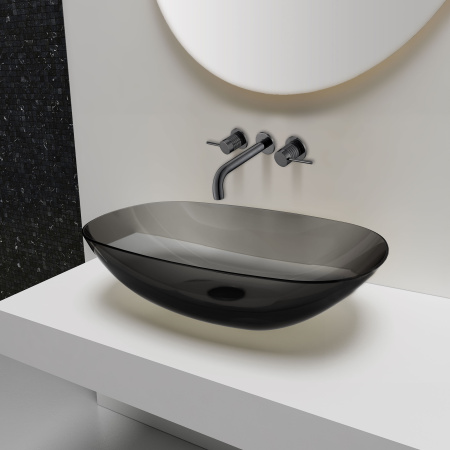 Настенный смеситель для раковины Vincea Groove VBFW-4G1GM вороненая сталь фото