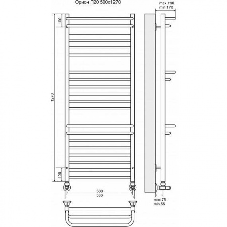 Водяной полотенцесушитель Terminus Орион П20 4620768888595 500х1270 фото