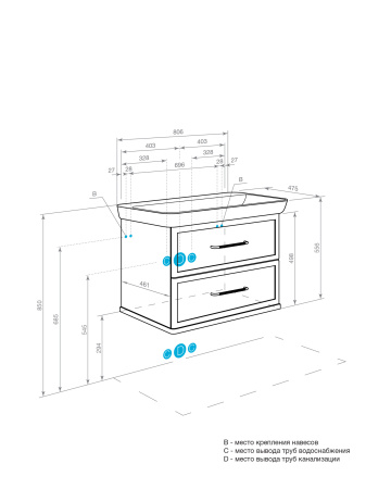 Тумба под раковину Акватон Нео-Классика 85 1A286301NCTG0 белый камень фото