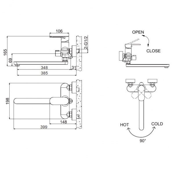 Смеситель для ванны с душем Bravat Opal F6125183CP-02L-RUS фото