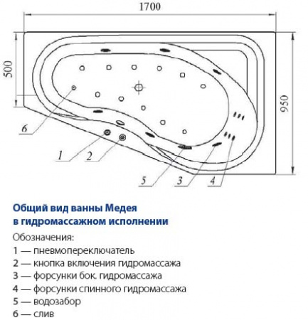 Акриловая ванна Aquatek Медея с гидромассажем 170х95 L фото