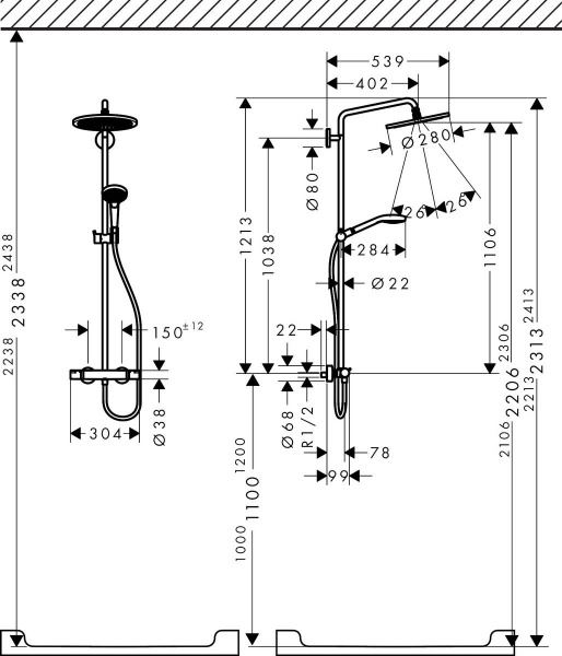 Душевая система (стойка) Hansgrohe Croma Select 280 Air 1jet Showerpipe 26790000 фото