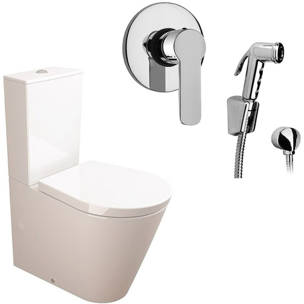 Комплект унитаза компакт с гигиеническим душем Sanitana Glam NC111661arona с бачком и сиденьем Микролифт фото