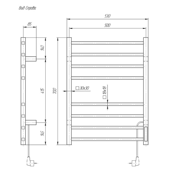 Полотенцесушитель электрический Domoterm Квадро DMT 109-S П8 50x70 TBOX EK R фото