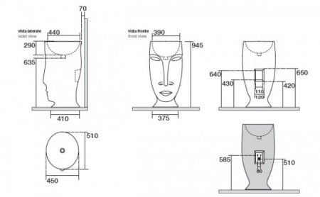 Раковина напольная Kerasan Artwork MOLOCO 474001bi*0 слива в стену фото
