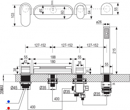 Врезной каскадный смеситель для ванны Ravak CR 025.00 X070073 фото