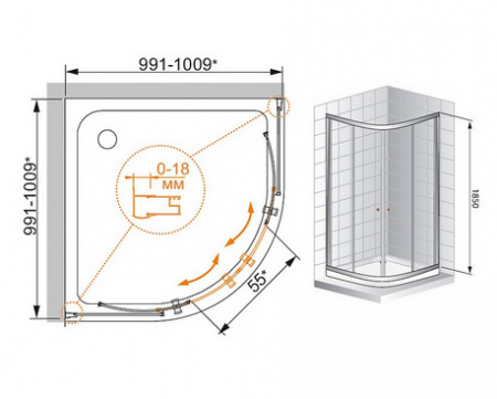 Душевой уголок Cezares Pratico PRATICO-R-2-100-C-Cr 100х100 см фото