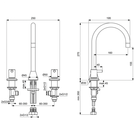 Двухрычажный смеситель для раковины Ideal Standard CERALINE BC196AA фото