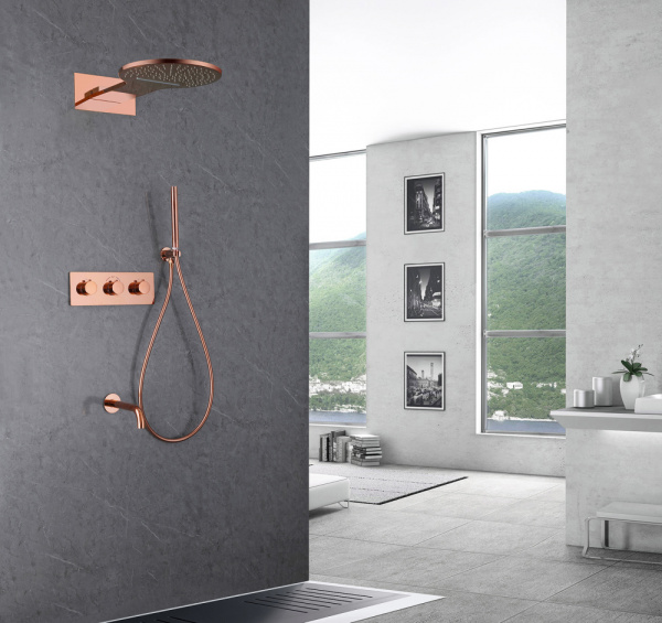 Душевая система скрытого монтажа с термостатом Abber Wasser Kreis AF8150RG розовое золото фото