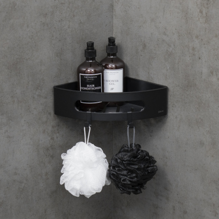 Металлическая полка угловая Lemark Shelf Line 9772047 черная/ вставка-пластик черный фото