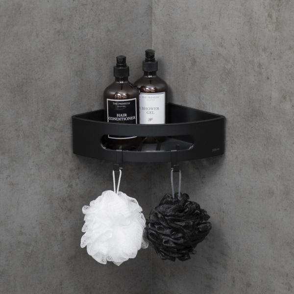 Металлическая полка угловая Lemark Shelf Line 9772047 черная/ вставка-пластик черный фото