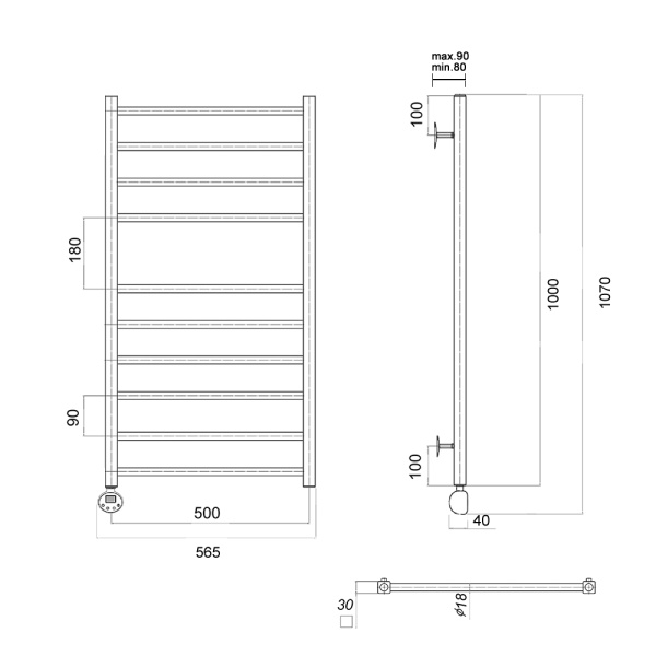 Полотенцесушитель электрический Domoterm Куба Куба П10 500х1000 EL фото