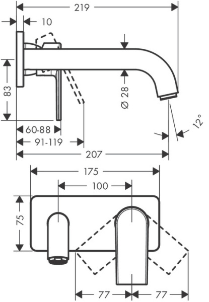 Смеситель для раковины настенный Hansgrohe Vernis Shape 71578670 черный матовый фото