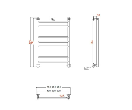 Водяной полотенцесушитель 800х600 Декор Bronze de Luxe (Белый) фото