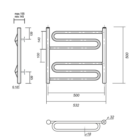 Полотенцесушитель водяной Domoterm Офелия Офелия П6 500x500 фото