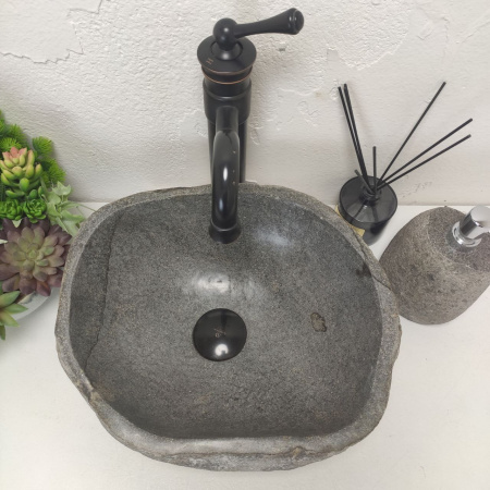 Накладная раковина из речного камня RS01504 (38*32*14) фото