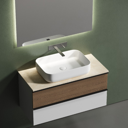 Тумба под раковину Sancos Delta DL100W дуб светлый/белый фото