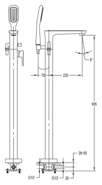 Смеситель для ванны напольный Cezares Tesoro TESORO-F-VDP-01 фото