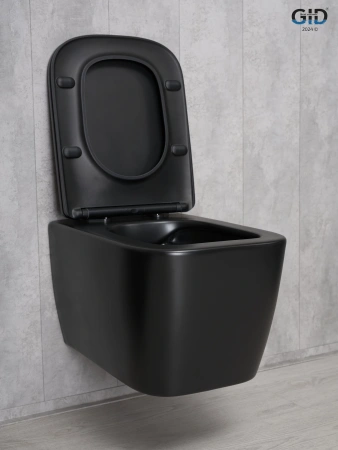 Подвесной унитаз безободковый GID Tr2140Bm 62255Y черный матовый, с сиденьем фото