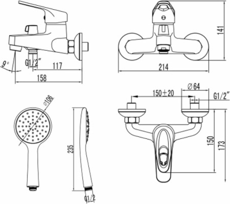 Смеситель для ванны с душем Lemark Luna LM4134C хром фото
