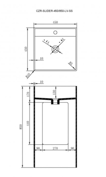 Напольная раковина Cezares Solid Surface CZR-SLIDER-450/850-LV-SS 45x45 фото